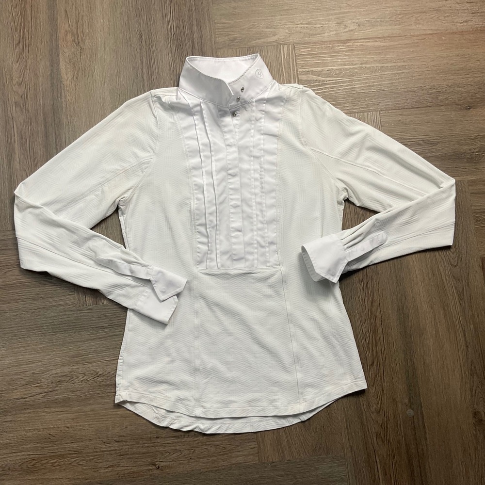 Ariat Pro Series Show Shirt Womens Small White Pintuck Long Sleeve Equestrian